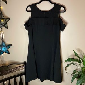 Suzy Shier black illusion neck cold shoulder dress